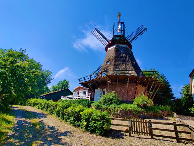 Ferienhaus in Lindau - Windmühle Lindaumühlenholz - Auffahrt und Rückseite der Mühle