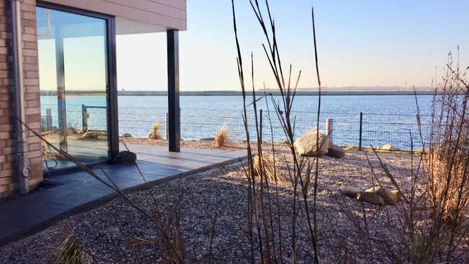 Ferienwohnung in Kappeln - Kajüte 71 - Blick auf den Hafen vom Garten